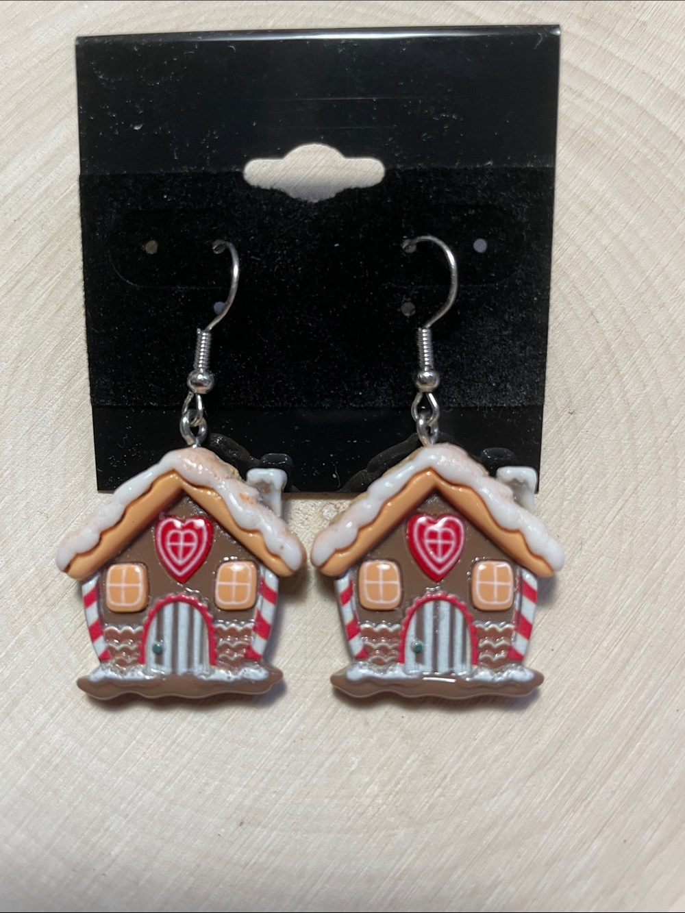 Holiday Gingerbread House Dangle Earrings - Brown and Red